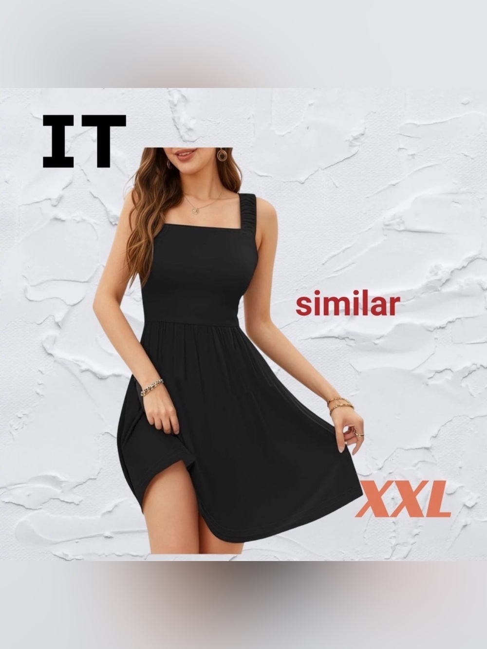 🇨🇳👍GUC IT | XXL | Black Square neck Sundress A-lime with pockets